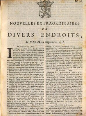 Nouvelles extraordinaires de divers endroits Dienstag 22. September 1716