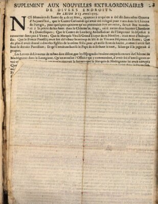 Nouvelles extraordinaires de divers endroits Donnerstag 23. April 1705