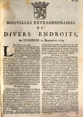 Nouvelles extraordinaires de divers endroits Freitag 15. September 1719