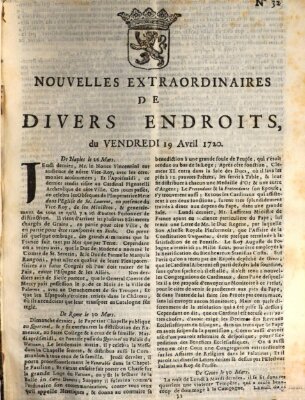 Nouvelles extraordinaires de divers endroits Freitag 19. April 1720