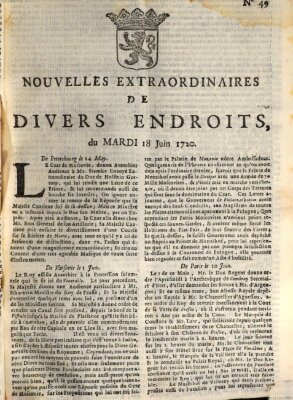 Nouvelles extraordinaires de divers endroits Dienstag 18. Juni 1720