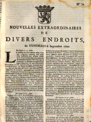 Nouvelles extraordinaires de divers endroits Freitag 6. September 1720