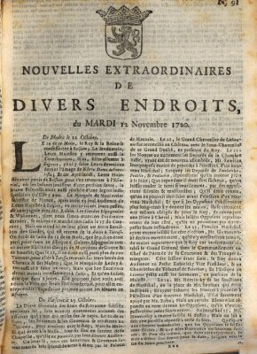 Nouvelles extraordinaires de divers endroits Dienstag 12. November 1720