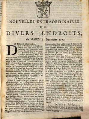 Nouvelles extraordinaires de divers endroits Dienstag 31. Dezember 1720