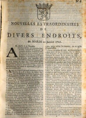 Nouvelles extraordinaires de divers endroits Dienstag 21. Januar 1721