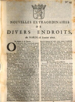 Nouvelles extraordinaires de divers endroits Dienstag 18. Februar 1721