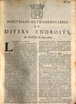 Nouvelles extraordinaires de divers endroits Dienstag 18. März 1721