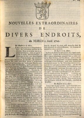 Nouvelles extraordinaires de divers endroits Dienstag 1. April 1721