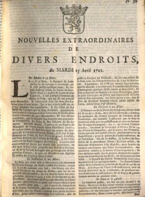 Nouvelles extraordinaires de divers endroits Dienstag 15. April 1721