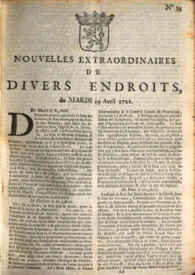 Nouvelles extraordinaires de divers endroits Dienstag 29. April 1721