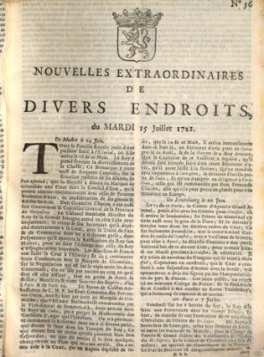 Nouvelles extraordinaires de divers endroits Dienstag 15. Juli 1721