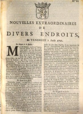 Nouvelles extraordinaires de divers endroits Freitag 1. August 1721