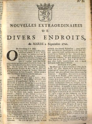 Nouvelles extraordinaires de divers endroits Dienstag 2. September 1721