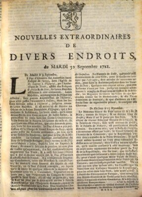 Nouvelles extraordinaires de divers endroits Dienstag 30. September 1721