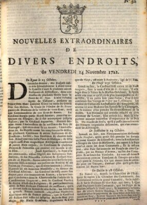 Nouvelles extraordinaires de divers endroits Freitag 14. November 1721