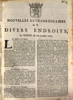 Nouvelles extraordinaires de divers endroits Dienstag 18. November 1721