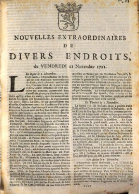 Nouvelles extraordinaires de divers endroits Freitag 21. November 1721