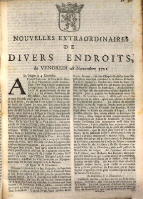 Nouvelles extraordinaires de divers endroits Freitag 28. November 1721