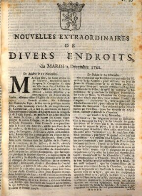 Nouvelles extraordinaires de divers endroits Dienstag 2. Dezember 1721