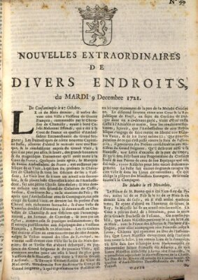 Nouvelles extraordinaires de divers endroits Dienstag 9. Dezember 1721