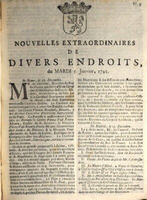 Nouvelles extraordinaires de divers endroits Dienstag 5. Januar 1745