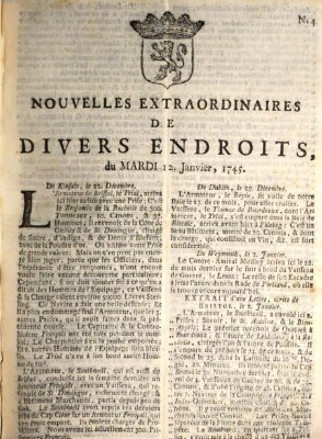 Nouvelles extraordinaires de divers endroits Tuesday 12. January 1745