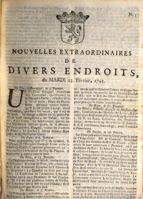 Nouvelles extraordinaires de divers endroits Dienstag 23. Februar 1745