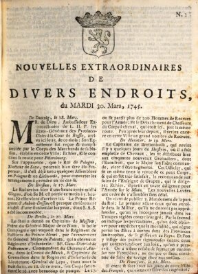 Nouvelles extraordinaires de divers endroits Dienstag 30. März 1745