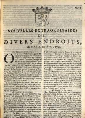 Nouvelles extraordinaires de divers endroits Dienstag 20. April 1745
