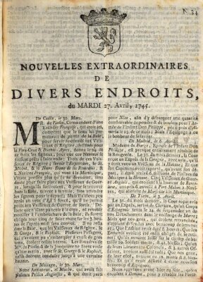 Nouvelles extraordinaires de divers endroits Dienstag 27. April 1745