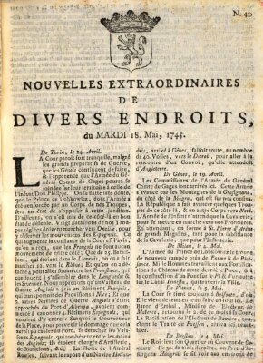 Nouvelles extraordinaires de divers endroits Dienstag 18. Mai 1745