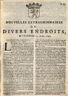 Nouvelles extraordinaires de divers endroits Freitag 20. August 1745