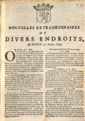 Nouvelles extraordinaires de divers endroits Dienstag 31. August 1745