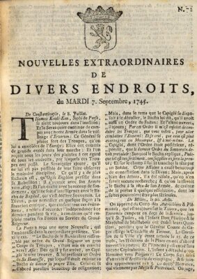 Nouvelles extraordinaires de divers endroits Dienstag 7. September 1745