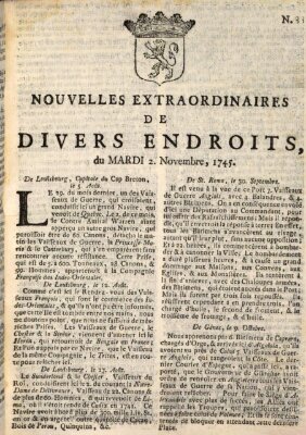 Nouvelles extraordinaires de divers endroits Dienstag 2. November 1745