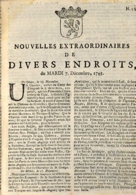 Nouvelles extraordinaires de divers endroits Dienstag 7. Dezember 1745