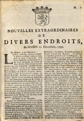 Nouvelles extraordinaires de divers endroits Dienstag 21. Dezember 1745