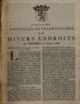 Nouvelles extraordinaires de divers endroits Freitag 11. April 1788