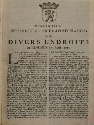 Nouvelles extraordinaires de divers endroits Freitag 25. April 1788