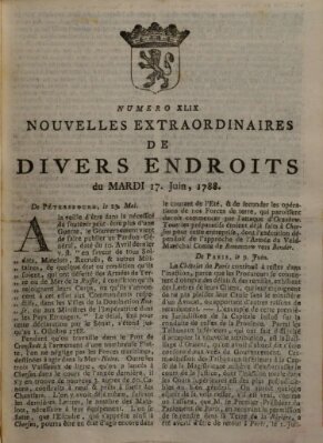 Nouvelles extraordinaires de divers endroits Dienstag 17. Juni 1788