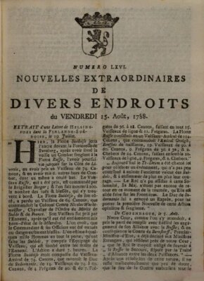 Nouvelles extraordinaires de divers endroits Freitag 15. August 1788