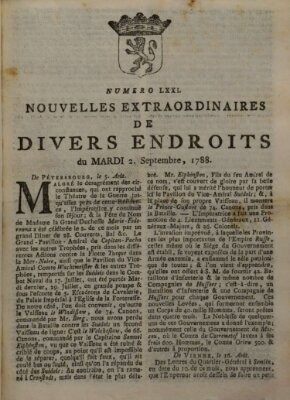 Nouvelles extraordinaires de divers endroits Dienstag 2. September 1788