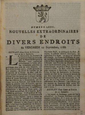 Nouvelles extraordinaires de divers endroits Freitag 19. September 1788