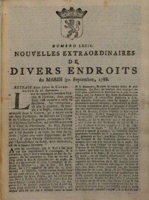 Nouvelles extraordinaires de divers endroits Dienstag 30. September 1788