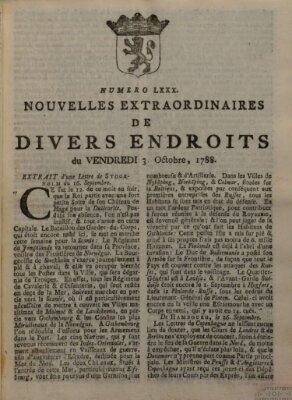 Nouvelles extraordinaires de divers endroits Freitag 3. Oktober 1788