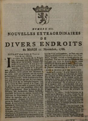 Nouvelles extraordinaires de divers endroits Dienstag 11. November 1788