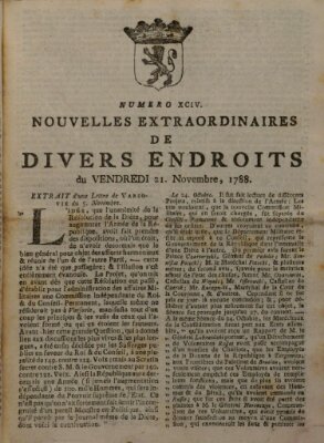 Nouvelles extraordinaires de divers endroits Freitag 21. November 1788