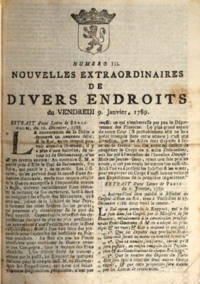 Nouvelles extraordinaires de divers endroits Freitag 9. Januar 1789