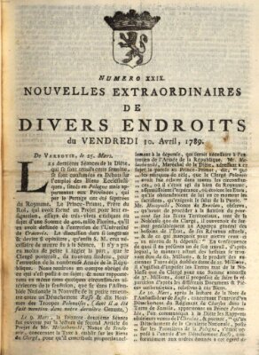 Nouvelles extraordinaires de divers endroits Freitag 10. April 1789