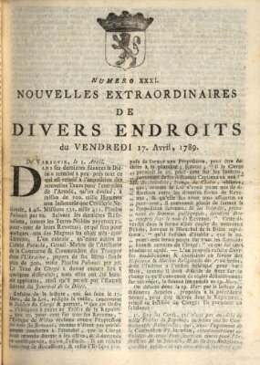 Nouvelles extraordinaires de divers endroits Freitag 17. April 1789